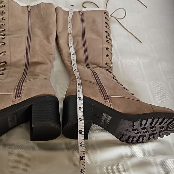 Just Fab Asher Sherpa-Lined Lace-Up Heel Boots Taupe 8.5 - Picture 5 of 16